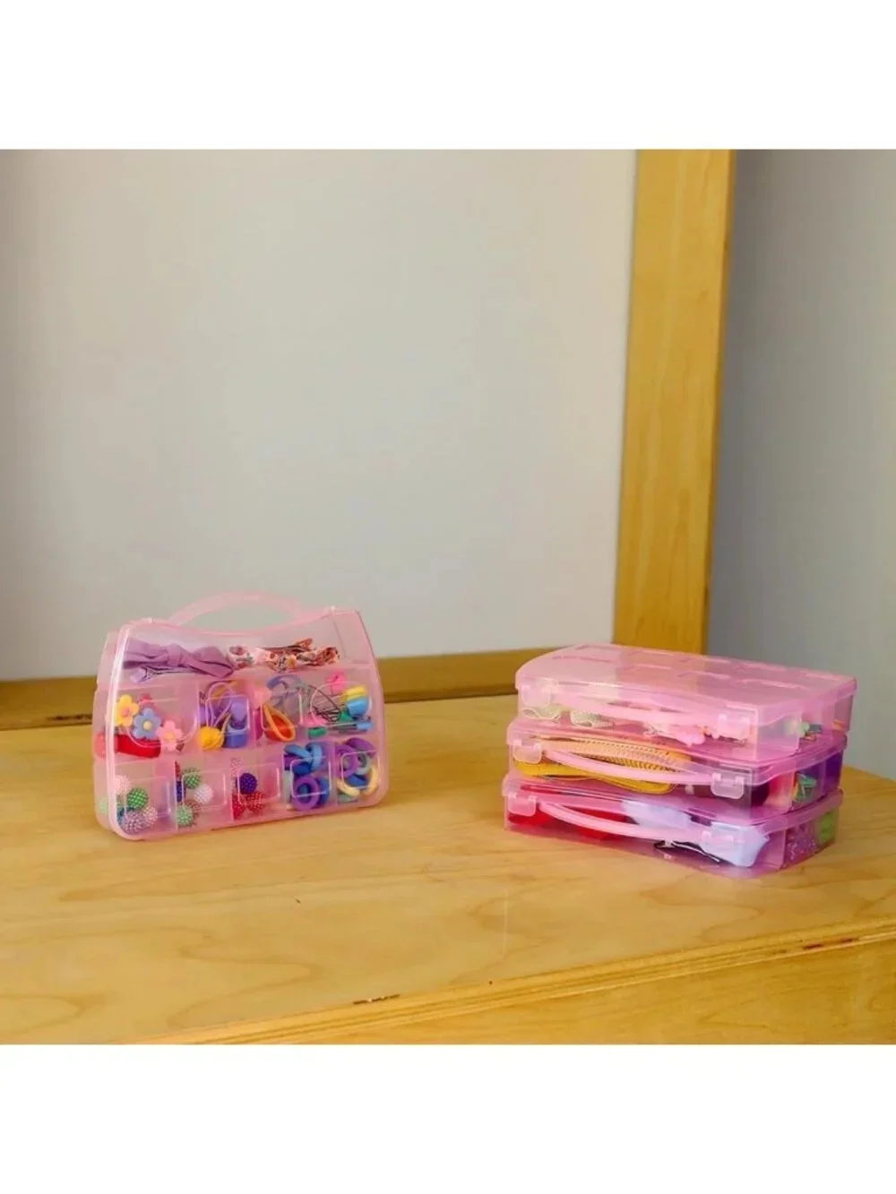 4 Pack Mini Clear Pink Storage Cases - Cute Organizer for Jewelry, Crafts, Gifts